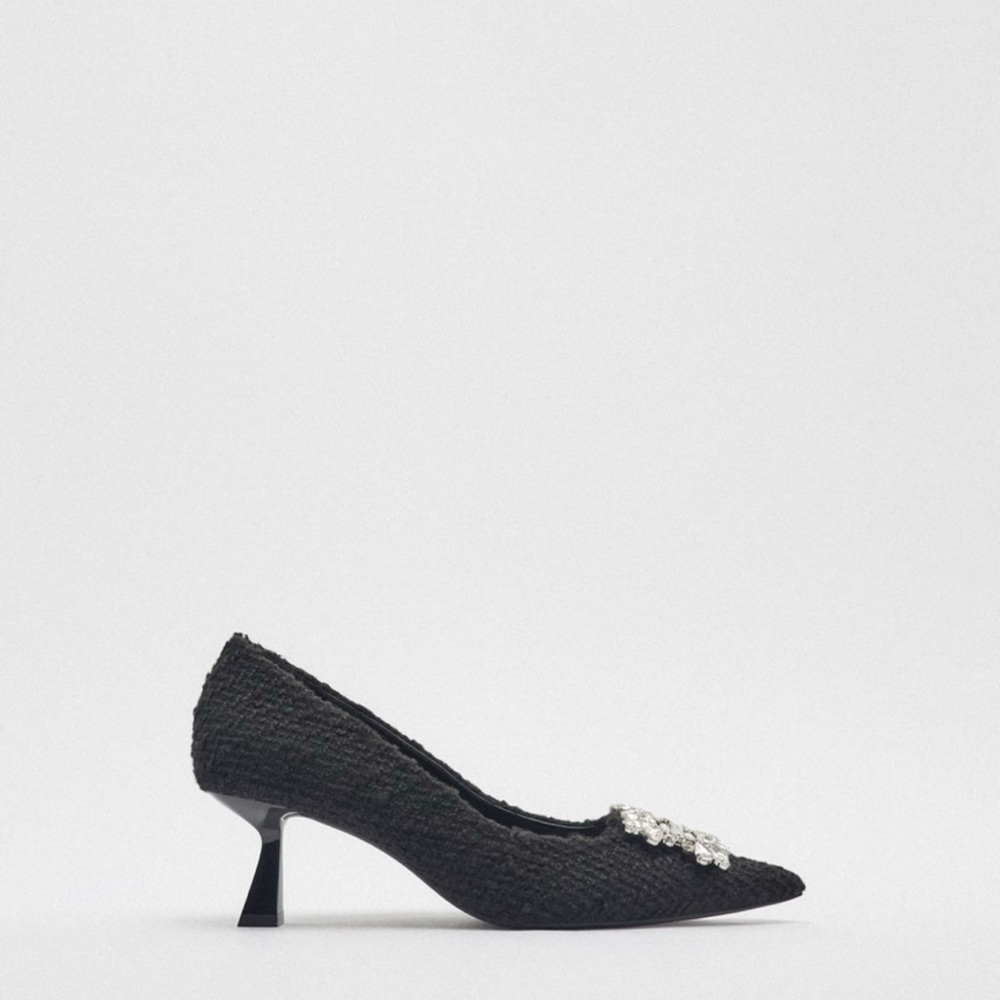 NWT ZARA EMBELLISHED FABRIC HEELED SHOES SIZE 6 - Picture 4 of 8